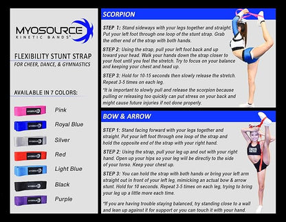 Myosource Kinetic Bands Cheerleading Flexibility Stunt Strap - Improve Stretching and Stunts for Cheer Dance Gymnastics & Physical Therapy – Stocking Stuffers Present for Kids Girls Adults - 12 Colors