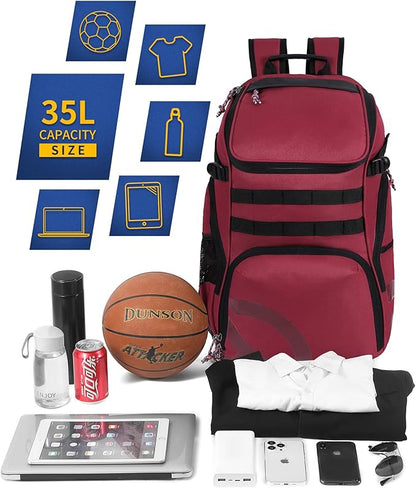 TRAILKICKER Basketball Bag Backpack with Ball Holder Multi-Sport Backpack for Soccer Volleyball Football Baseball Helmet
