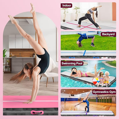 Inflatable Gymnastics Mat 10ft/13ft/16ft/20ft/ Air Tumbling Track Mats 4/8 inches Thick for Home Use/Training/Cheerleading/Yoga/Water with Pump