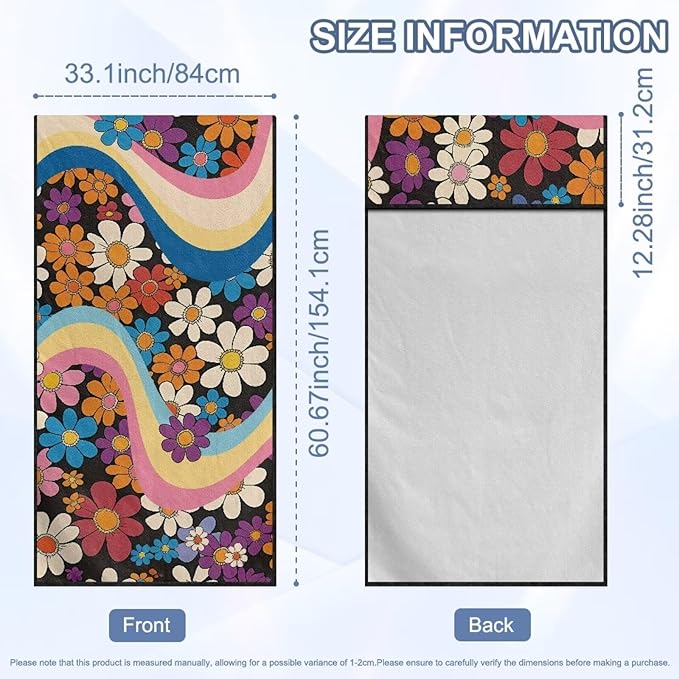 Bulopur Hippie Daisy Car Sweat Towel Seat Cover Washable Quick Dry Car Seat Towel Cover After Gym Beach Yoga Workout Outdoor Surfing Activities Auto Accessories
