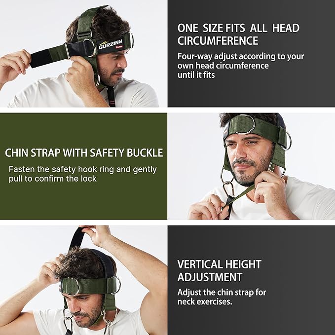 【GurZinn】 Neck Harness Trainer - Adjustable 40" (100cm) Heavy Duty Rope & Neoprene Padding | Improve Neck Strength & Reduce Neck Pain | Gym & Home Use