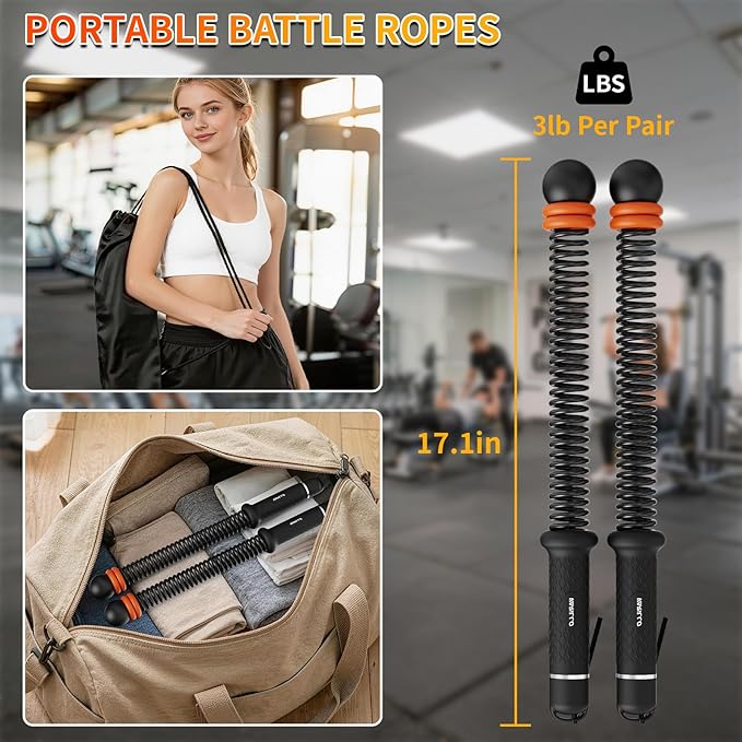 Ropeless Battle Ropes Adjustable Weight, Portable Cordless Battle Ropes for Home Gym with Storage Bag, High Calorie Burn for Men & Women, Fitness Equipment for HIIT & Low-Impact Aerobic Training
