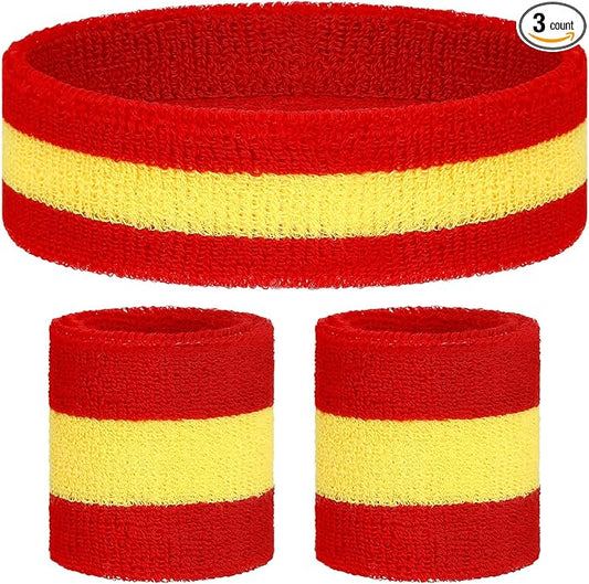 3 Pack Neon Sweatbands Set 80s Wristband and Headband Color War Accessories Sports Sweatbands for Summer Ball Party