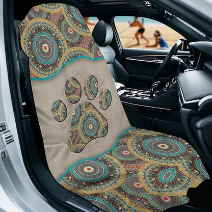 Bulopur Removable Car Sweat Towel Front Seat Cover Boho Dog Paw Bucket Car Towel Seat Cover for Post Gym Workout Running Swimming Each and Hiking