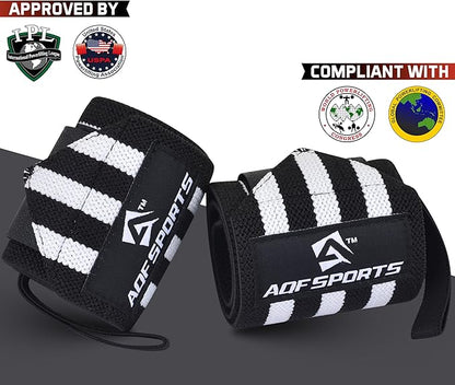 AQF Wrist Wraps for Weightlifting - USPA & IPL Approved 18" Gym Wrist Support with Thumb Loop - Heavy Duty Lifting Wrist Straps for Fitness, Workout, Powerlifting, & Bodybuilding (Pair)