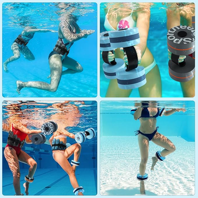 Sportneer Aquatic Exercise Equipment Water Aerobics Combo Set Includes High Density Water Weights Dumbbell Aqua Belt Water Ankle Weights for Pool Exercise Aquatic Therapy Pool Fitness Water Exercise