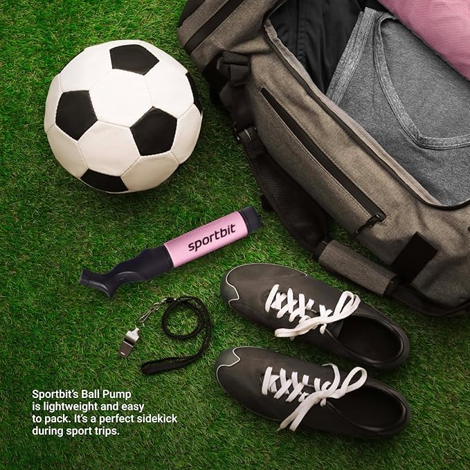 SPORTBIT Ball Pump for Sports Balls - Push & Pull Inflating System - Hand Pump for All Exercise Balls - Volleyball Pump, Basketball Inflator, Football & Soccer Ball Air Pump - Goes with 5 Needles Set