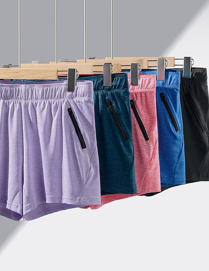 Liberty Imports 1 or 5 Pack Womens Lounge Workout Shorts with Zipper Pockets 5" Inseam Lightweight Athletic Casual Shorts
