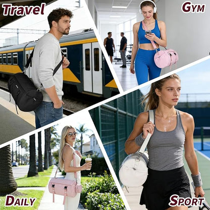 Small Gym Bag for Women Men, Mini Crossbody Travel Duffle Bag with Wet Compartment and Yoga Mat Strap, Compact Workout Bag for Sports Dance Swimming, Daily Commuting (Pink)