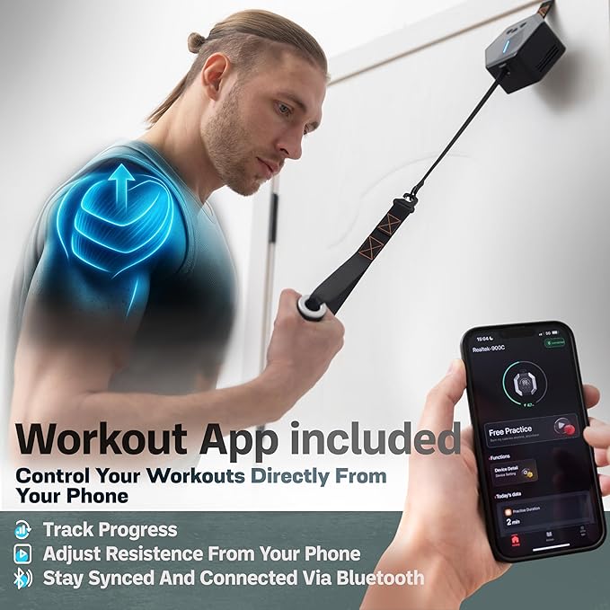Smart Home Gym - Portable Home Gym Equipment with Digital Resistance 7-66 lbs | Single Motor Electronic Cable Machine for Strength Training | Compact Motorized Adjustable Weight Fitness System