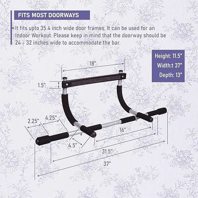 Endless EL1037 Stainless Steel Curved Pull Up Bar for Home Wall | Material: Stainless Steel | For Strengthening Exercises at Home or Gym with Anti-Skid Cushion Grip | For Adult, Men and Women