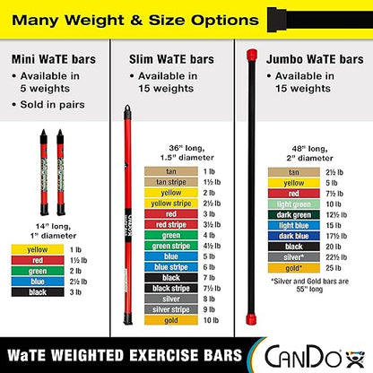 CanDo Slim WaTE Bar, 10-Piece Set, Bars Weighing 1, 2, 3, 4, 5, 6, 7, 8, 9, 10 lbs.