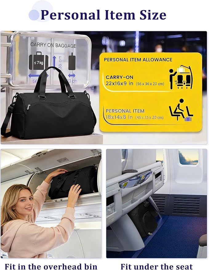 Gym Bag for Women with Shoe Compartment,Travel Duffel Bag for Men Sports Gym Tote Bags Carry on Overnight Bag Personal Item Travel Bag Weekender Bags Swimming Yoga Workout Bag Black