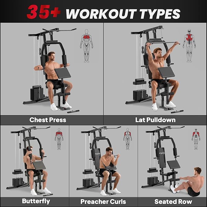 Soozier Multifunction Home Gym System, Workout Station with 99Lbs Weight Stack, for Full Body Exercise