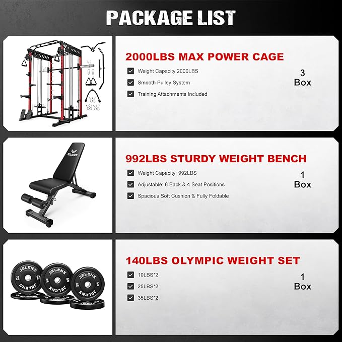 M21 Smith Machine, Multi-Function Power Cage with Dual Pulley Cable Crossover System, 2000LBS All-in-One Squat Rack with Smith Bar and Attachments for Home Gym Strength Training