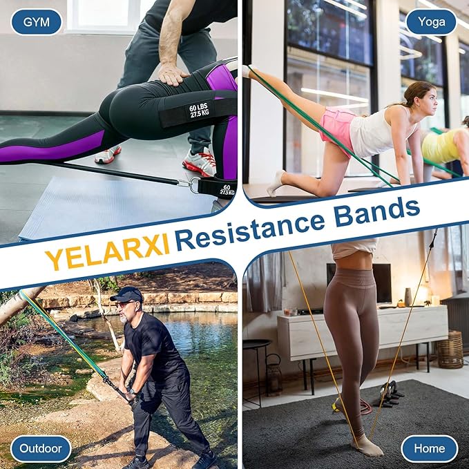 Resistance Bands Set, Exercise Bands for Working Out with Door Anchor/Handle/Ankle Strap/Pouch