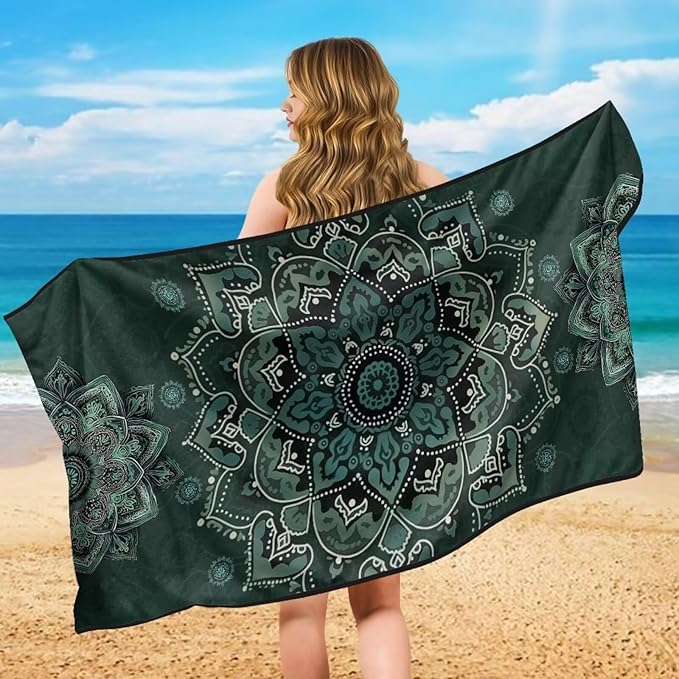 Bulopur Green Boho Mandala Car Seat Towel Cover After Gym Workout Running Swimming Boho Automotive Accessories for Girly Women Non-Slip Sweating Car Seat Cover