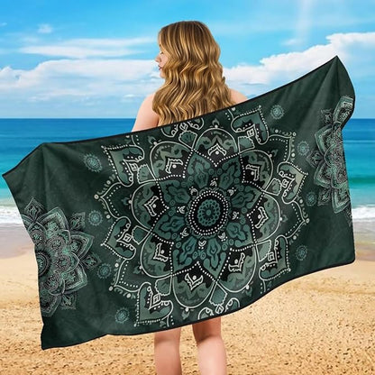 Bulopur Green Boho Mandala Car Seat Towel Cover After Gym Workout Running Swimming Boho Automotive Accessories for Girly Women Non-Slip Sweating Car Seat Cover
