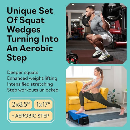Squat Wedge Block Set of 3/5 - 960 LBS Capacity - Slant Board for Calf Stretching with 5 Stackable Angles - Calf Stretcher Slant Board - Workout Equipment - EPP Material for Exercise Equipment & Physical Therapy