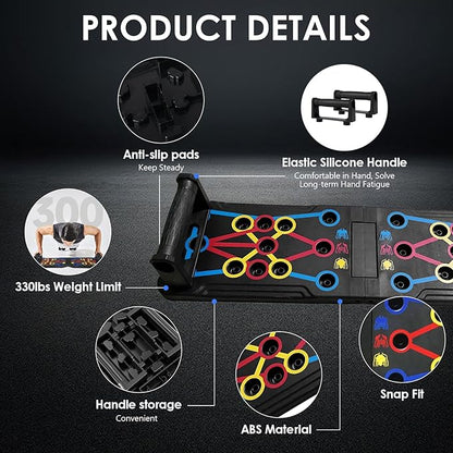 Push Up Board, 15 in 1 Multi-Functional Foldable Pushup Training Board with Handles, Foldable Floor Chest Muscle Exercise Fitness Equipment Burn Fat Push Up Board for Strength Training, Chest, Arms & Core
