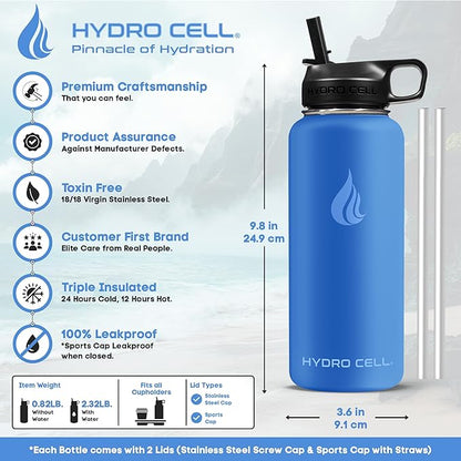 HYDRO CELL Stainless Steel Insulated Water Bottle with Straw - For Cold & Hot Drinks - Metal Vacuum Flask with Screw Cap and Modern Leakproof Sport Thermos for Adults (Denim 32oz)