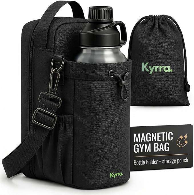kyrra. Magnetic Gym Bag with Water Bottle Holder Compact Crossbody Bag with Magnetic Attachment and Reusable Gym Pouch Small Gym Water Bottle Bag for Men and Women