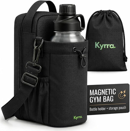 kyrra. Magnetic Gym Bag with Water Bottle Holder Compact Crossbody Bag with Magnetic Attachment and Reusable Gym Pouch Small Gym Water Bottle Bag for Men and Women