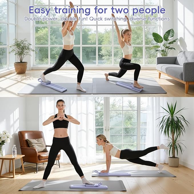 Pilates Board, Pilates Equipment Split Pilate Reformer & Ski Balance Board 5-in-1 Foldable Fitness Sliding Boards with Resistance Bands Multi-Purpose Home Pilate Kit for Full Body Workout