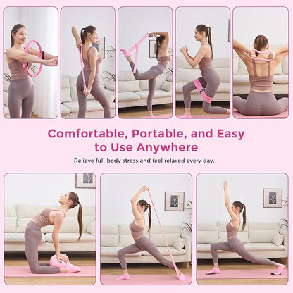 Pilates Equipment, Pilates Kit for Home Workouts, Pilates Ring and Ball Set for Women With 14.5" Pilates Ring, Ball, Resistance Bands, Sliders, Yoga Strap & Ring, Socks, Measure Tape, Stretch Band Bag