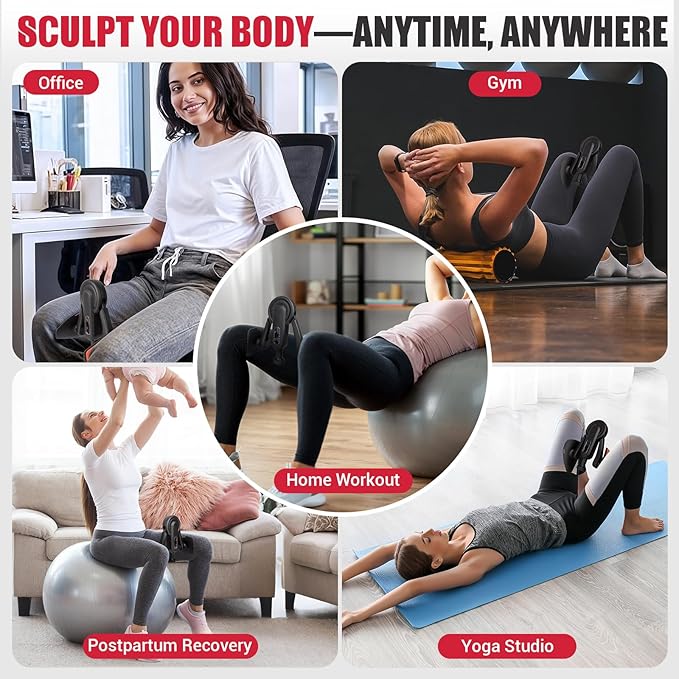 Thigh Trainer for Women, 10-100lb Adjustable Resistance Inner Thigh Exerciser with Leg Band & Poster for Kegel Exercise, Pelvic Floor Trainer for Postpartum Rehabilitation Home Gym