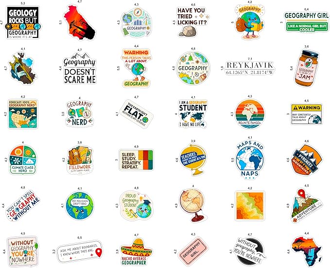 100Pcs Geography Stickers for Water Bottle, Laptop, Geography Gifts - Map, Globe, Social Studies Stickers Gifts - Gift for Women & Men