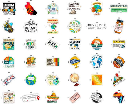 100Pcs Geography Stickers for Water Bottle, Laptop, Geography Gifts - Map, Globe, Social Studies Stickers Gifts - Gift for Women & Men
