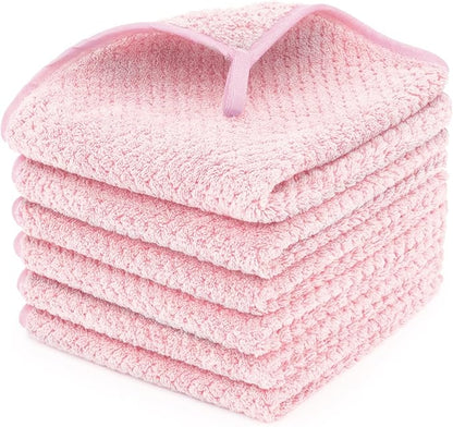 6 Piece Washcloth Set,100% Microfiber - Quick Dry, Thick, Soft, Plush and Highly Absorbent Luxury Hotel & Spa Bath Towel for Bathroom, Pack of 6, Pink
