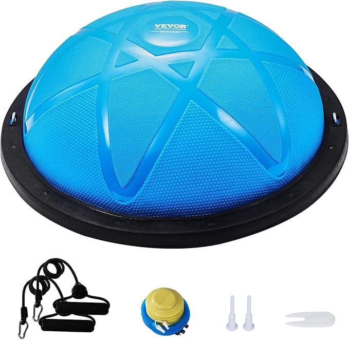 VEVOR Half Exercise Ball Trainer, 23/26 inch Balance Ball Trainer, 1500lbs Capacity Stability Ball, Yoga Ball with Resistance Bands & Foot Pump, Strength Fitness Ball for Home Gym Full Body Workout