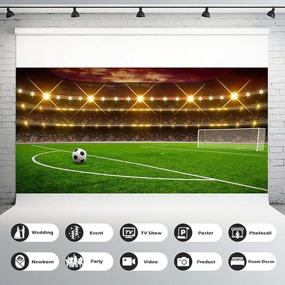 Football Stadium Photography Background Sports Birthday Party Sports Game Party Backdrop Green Glass Football Field Spotlight Lights Children Adult Sports Club Studio Portrait Props 20x10ft
