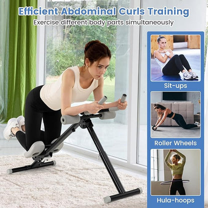 GYMAX Ab Workout Equipment, Adjustable Ab Machine for Whole Body Home Exercise with LCD Monitor, Big Knee Pads & Foam Cover, Core Ab Stomach Trainer for Home Gym Strength Training