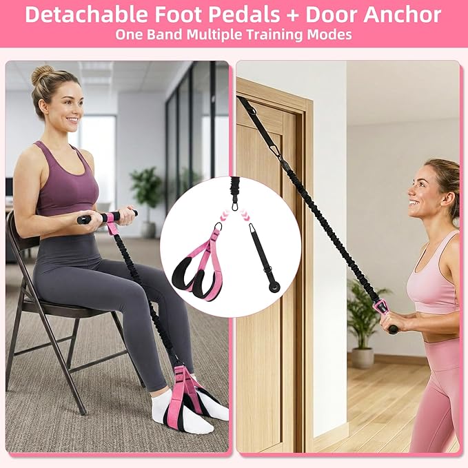 Pedal Resistance Band with Handles and Door Anchor, Detachable Foot Pedal Resistance Band with Stainless Steel Buckles, Multifunction Tension Rope Tummy Trimmer for Full Body Workout Home Gym Women
