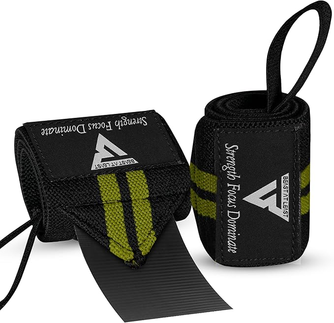 Weight Lifting Wrist Wraps – 18” Cotton Wrist Support with Thumb Loop – Gym Straps for Workout Powerlifting Weightlifting Fitness Strength Training, Stiff Wrist Straps