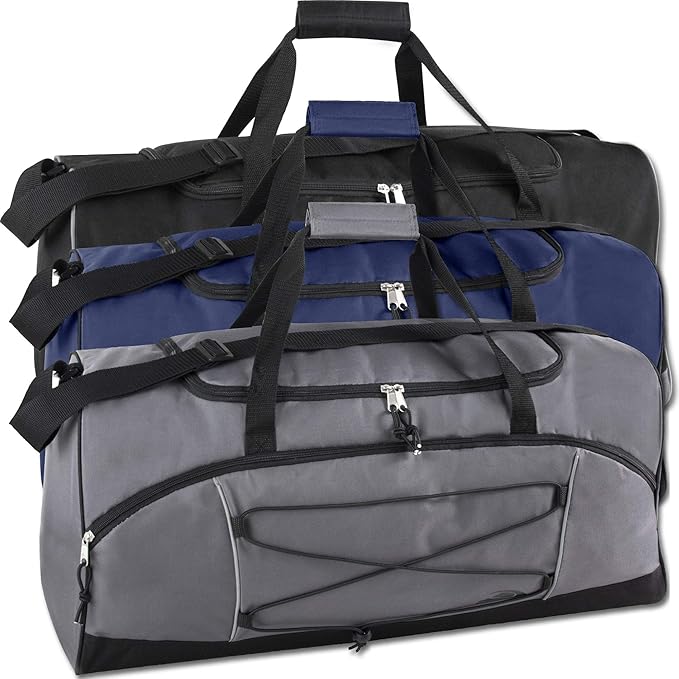 60 Liter, 26 Inch Duffle Bag – Heavy Duty Extra Large Sports Gym Equipment Travel Duffel Bag for Men and Women (Blue)