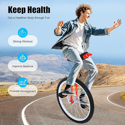 16/24 Inch Wheel Unicycle with Steel Rim, Unicycle Electric Wheel Skidproof Mountain Tire Cycling Sports Exercise with Adjustable Seat, Adults Kids Outdoor Sports Fitness Exercise Tool