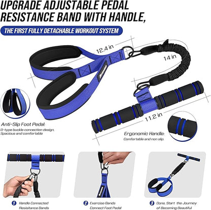 Adjustable Pedal Resistance Band with Handle, 60LBS Exercise Resistance Bands for Full Body Training | Sit Up Exercise Equipment for Core, Abs, Legs, Glutes, Arms, Pilates, and Yoga at Home Gym
