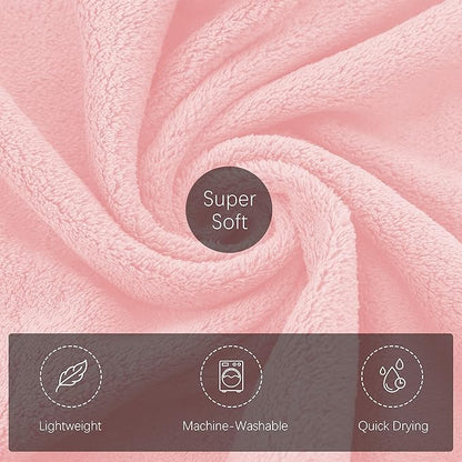 TENSTARS Luxury Silk Hemming Towel Set - Light Thin Quick Drying - 2 Bath Towels 2 Hand Towels 2 Washcloths - Ultra Soft Microfiber Towel for Bath Fitness, Sports, Yoga, Travel (Pink 6 Pieces)