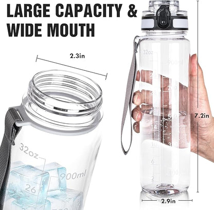 OLDLEY Water Bottle, 32oz Motivational Sports Water Bottle with Time Marker - Times to Drink - Tritan, BPA Free, Wide Mouth Leakproof, Anniversary Birthday Gifts for Men Women, Capacity Clear