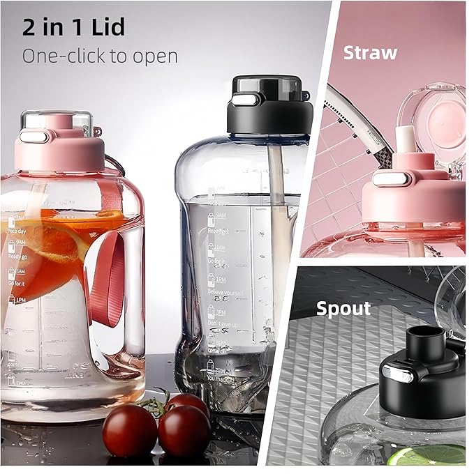 50oz & 84oz Motivational Water Bottle - Time-Marked, Leak Proof & BPA free. 2-in-1 Lid with Straw, Food-Grade Tritan. Half Gallon Sized, Ideal for Gym, Fitness & Outdoor Activities (50oz, Grey)
