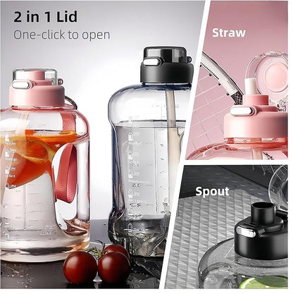 50oz & 84oz Motivational Water Bottle - Time-Marked, Leak Proof & BPA free. 2-in-1 Lid with Straw, Food-Grade Tritan. Half Gallon Sized, Ideal for Gym, Fitness & Outdoor Activities (50oz, Grey)