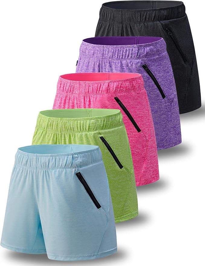 Liberty Imports 1 or 5 Pack Womens Lounge Workout Shorts with Zipper Pockets 5" Inseam Lightweight Athletic Casual Shorts