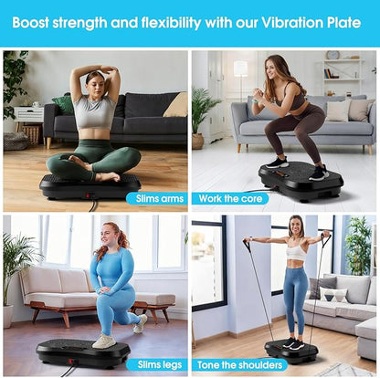SoftGym Vibration Plate Exercise Machine for Lymphatic Drainage,Power Vibrate Stand Shake Board 450 Lbs Capacity Whole Body Workout Waver with Fitness Resistance Bands Weight Loss Gifts for Women Men