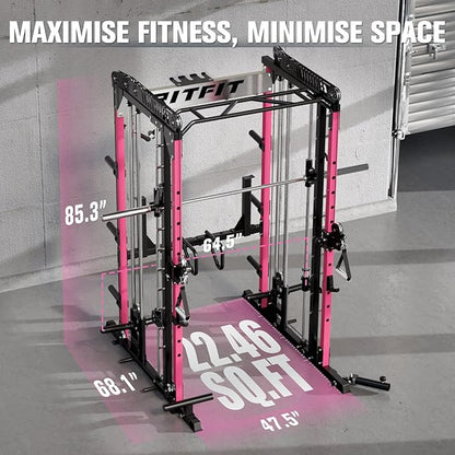 RitFit M1 Pro Smith Machine with Cable Crossover System, Multi-Function Squat Rack Power Cage for Home Gym, Power Rack and Packages