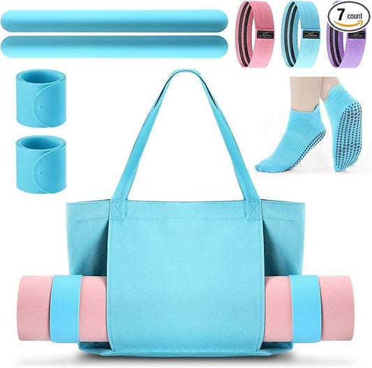 Yoga Bag Set for Women Including Yoga Mat Tote Bag, Booty Resistance Bands, Non Slip Sports Socks Silicone Ties for Pilates Travel Workout Office Home Gym