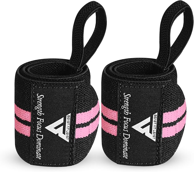 Weight Lifting Wrist Wraps – 18” Cotton Wrist Support with Thumb Loop – Gym Straps for Workout Powerlifting Weightlifting Fitness Strength Training, Stiff Wrist Straps